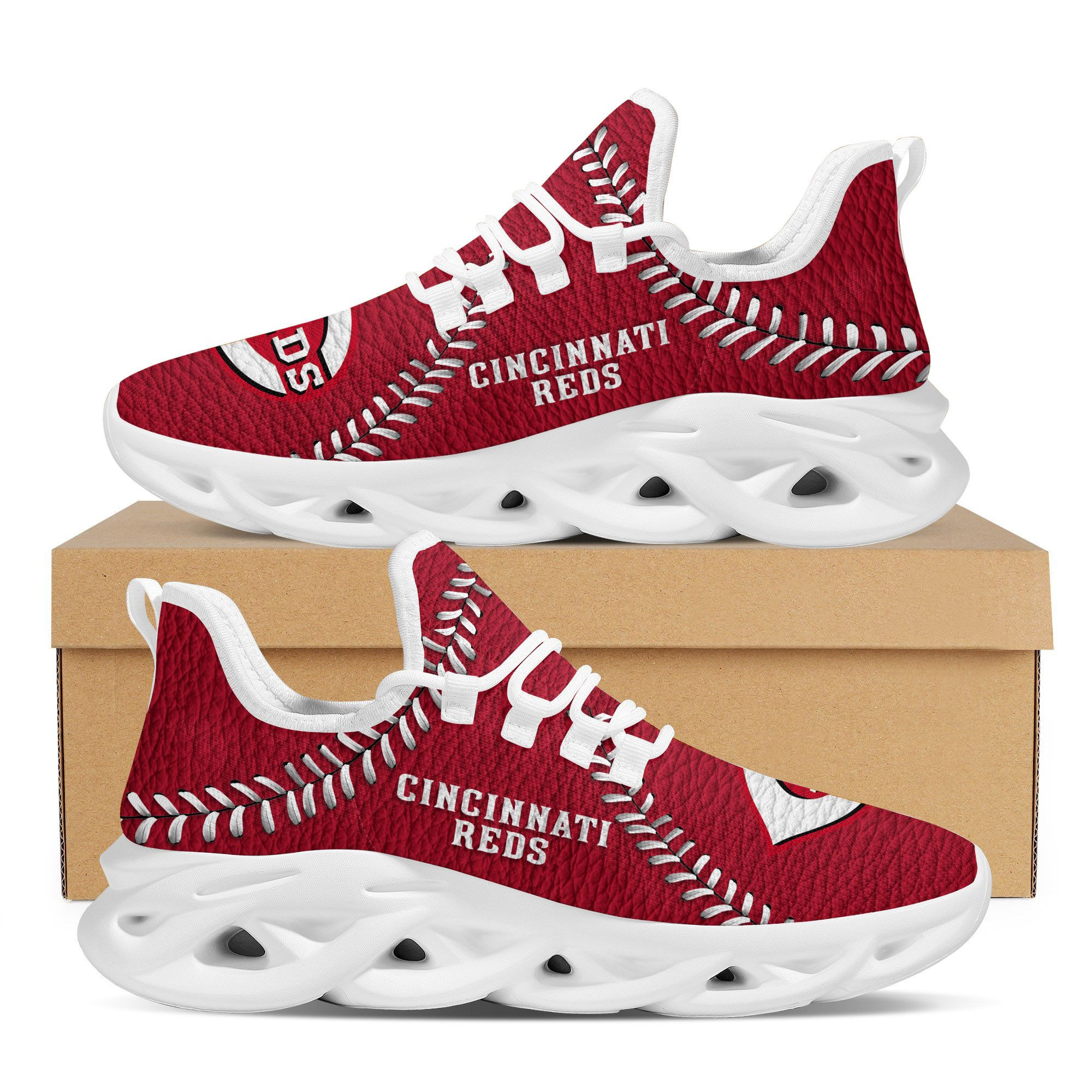 Cincinnati Reds  Baseball Teams Leather Surface Design Trending Max Soul Clunky Sneaker