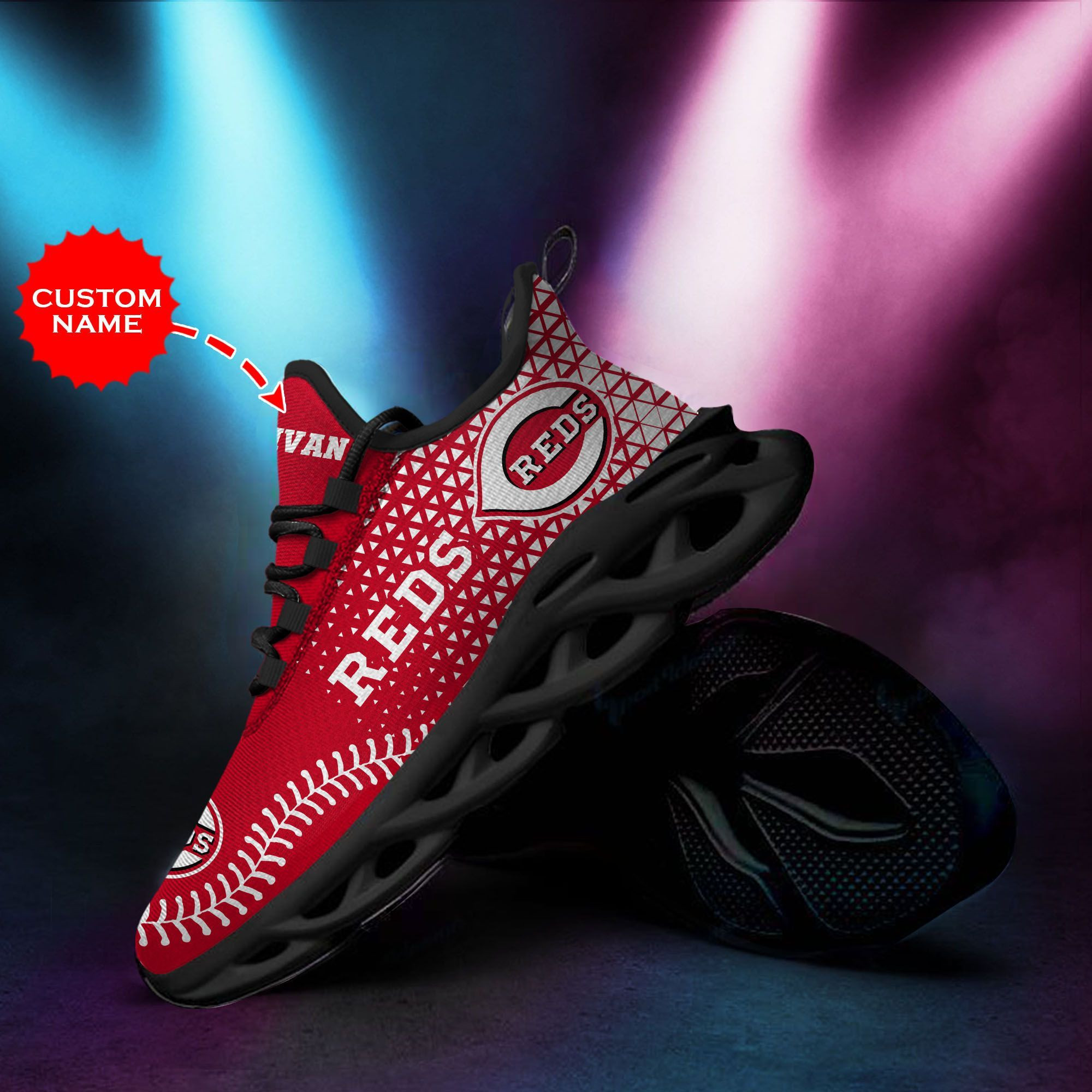 Cincinnati Reds Custom Personalized Max Soul Sneakers Shoes - Famjoys Cincinnati Reds Custom Personalized Max Soul Sneakers Shoes - Famjoys