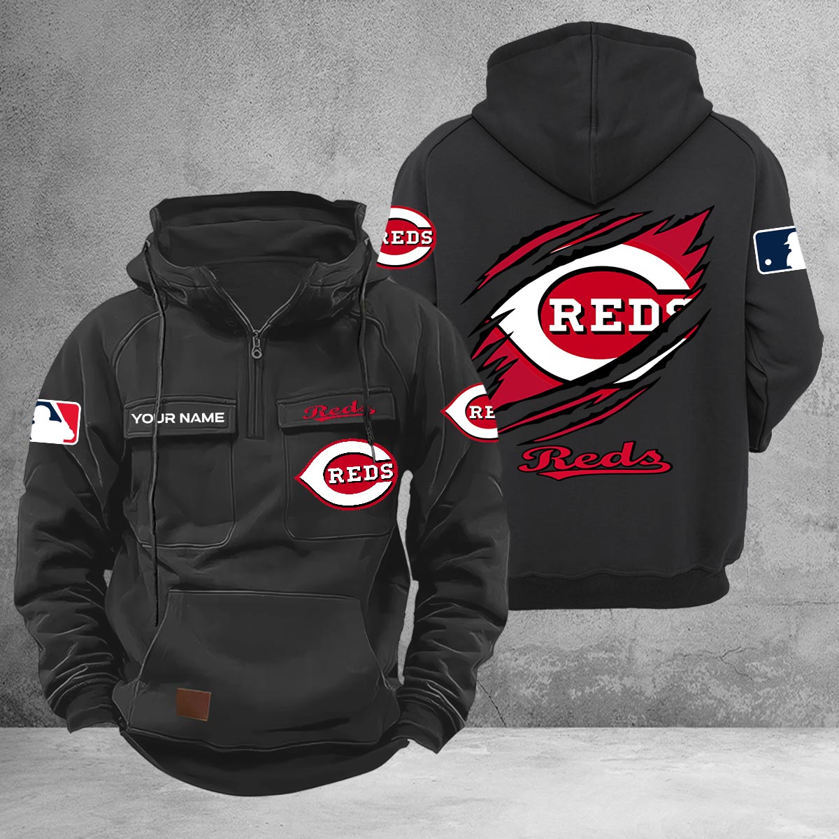 Cincinnati Reds Multi-Pockets Zip-Up Hoodie - Famjoys Cincinnati Reds Multi-Pockets Zip-Up Hoodie - Famjoys