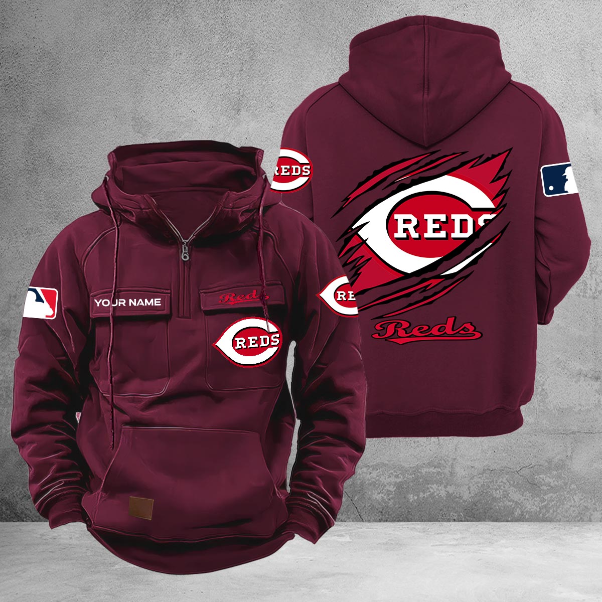 Cincinnati Reds Multi-Pockets Zip-Up Hoodie - Famjoys Cincinnati Reds Multi-Pockets Zip-Up Hoodie - Famjoys