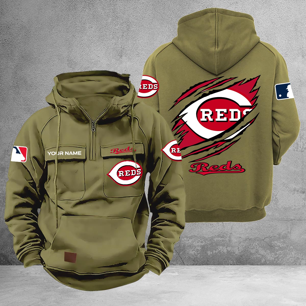 Cincinnati Reds Multi-Pockets Zip-Up Hoodie - Famjoys Cincinnati Reds Multi-Pockets Zip-Up Hoodie - Famjoys