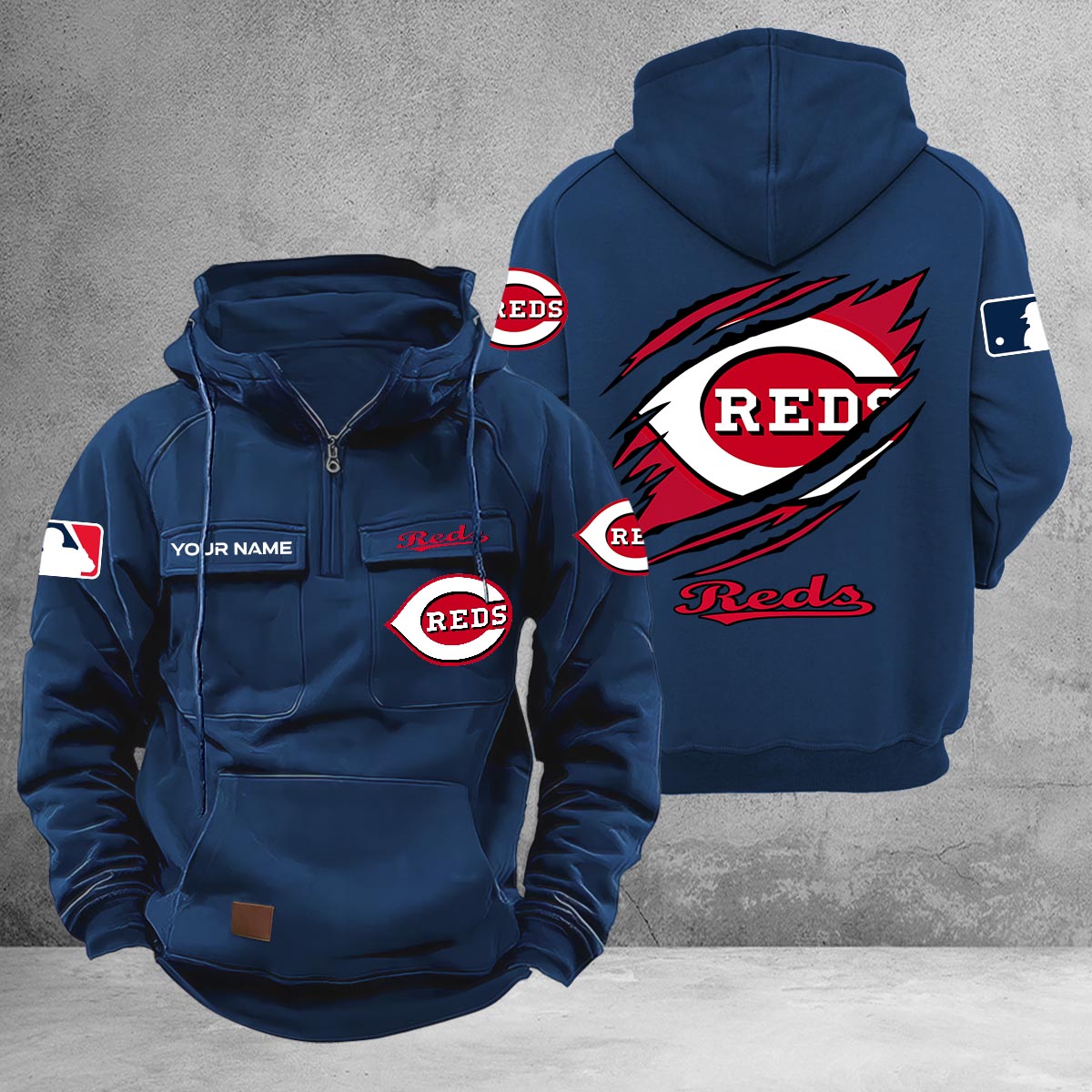 Cincinnati Reds Multi-Pockets Zip-Up Hoodie - Famjoys Cincinnati Reds Multi-Pockets Zip-Up Hoodie - Famjoys