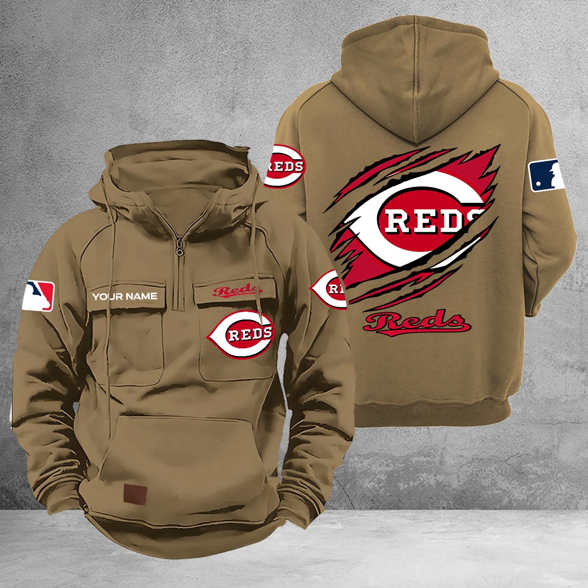 Cincinnati Reds Multi-Pockets Zip-Up Hoodie - Famjoys Cincinnati Reds Multi-Pockets Zip-Up Hoodie - Famjoys