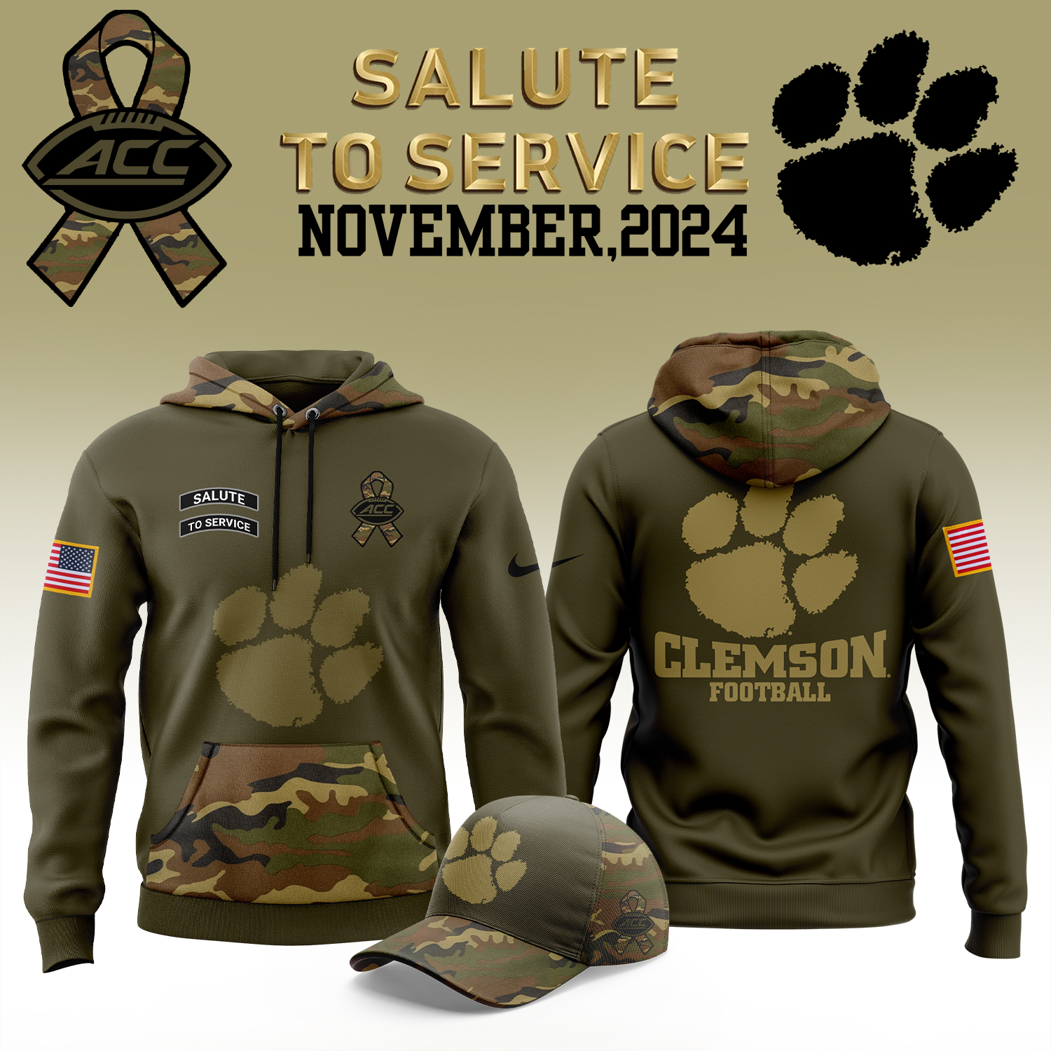 Clemson Tigers Camo Salute to Service Club Fleece Pullover Hoodie - Famjoys Clemson Tigers Camo Salute to Service Club Fleece Pullover Hoodie - Famjoys