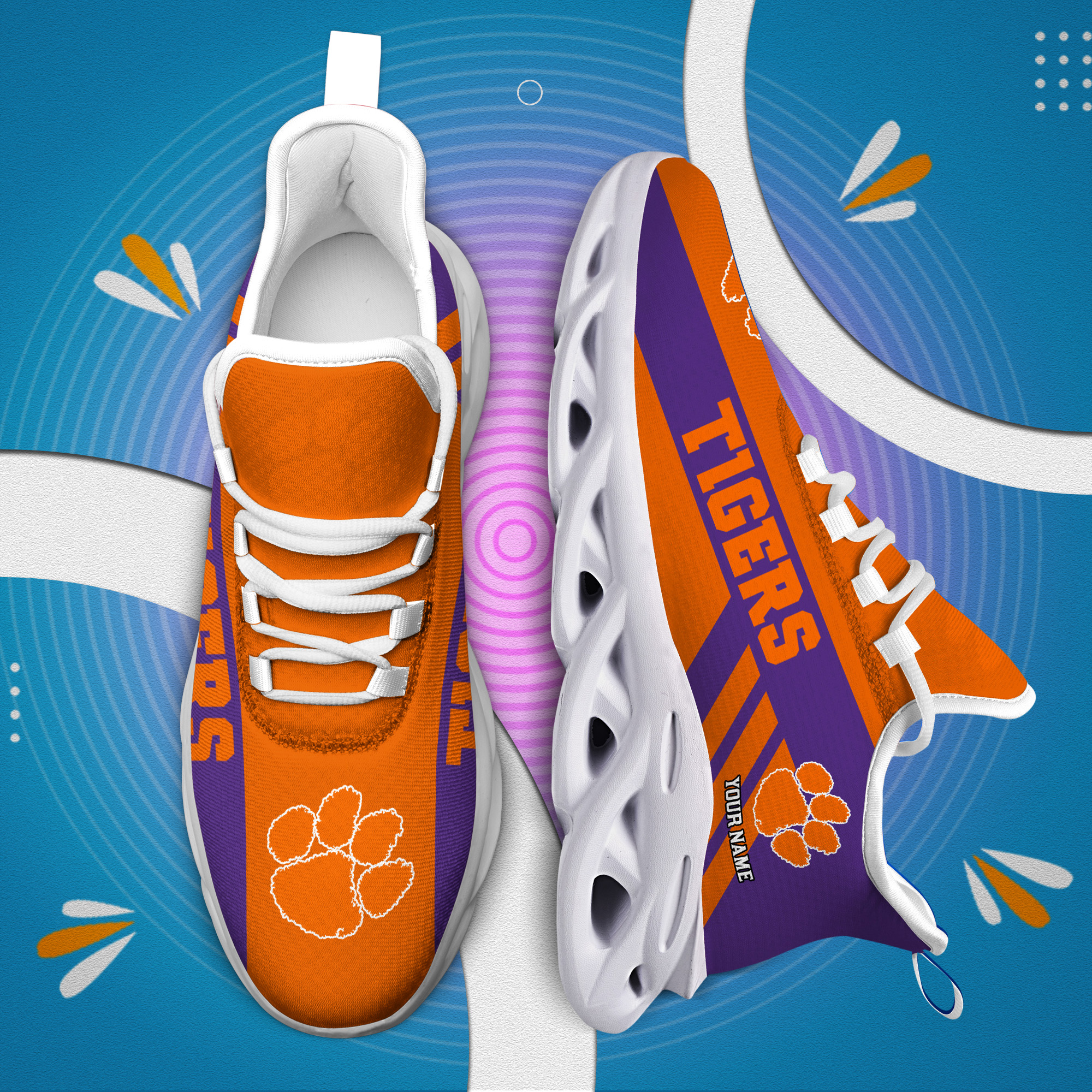Clemson Tigers Custom Name PERSONALIZED MAX SOUL SHOES DS004 - Famjoys Clemson Tigers Custom Name PERSONALIZED MAX SOUL SHOES DS004 - Famjoys