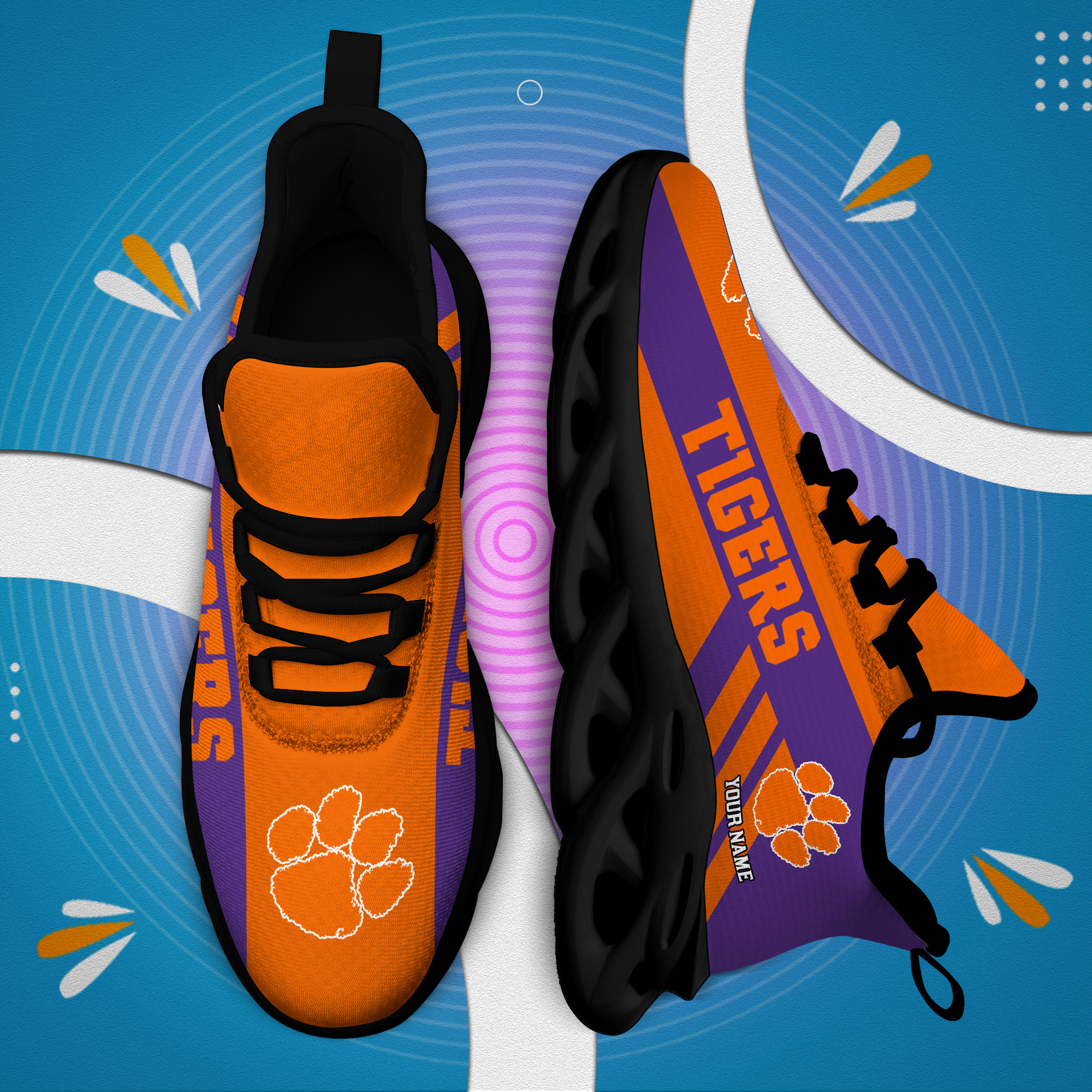 Clemson Tigers Custom Name PERSONALIZED MAX SOUL SHOES DS004 - Famjoys Clemson Tigers Custom Name PERSONALIZED MAX SOUL SHOES DS004 - Famjoys