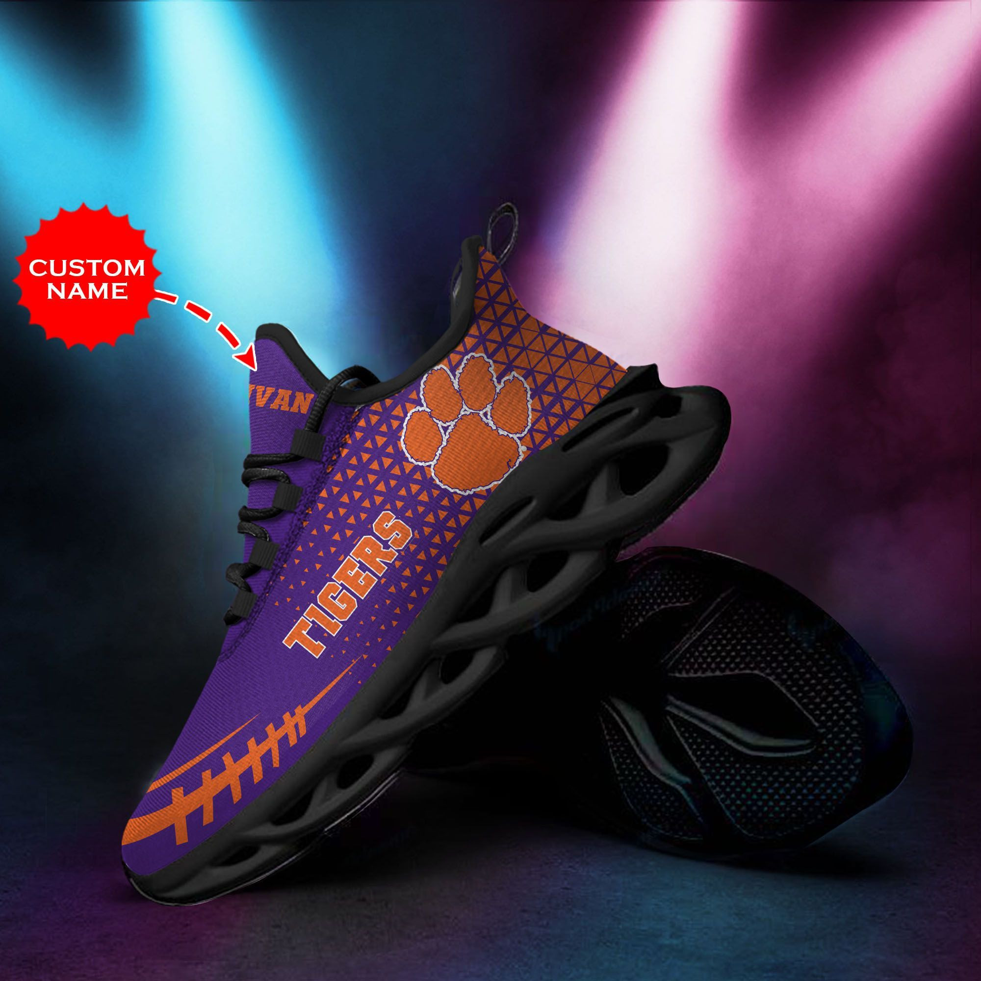 Clemson Tigers Custom Name Personalized Max Soul Sneakers Shoes - Famjoys Clemson Tigers Custom Name Personalized Max Soul Sneakers Shoes - Famjoys