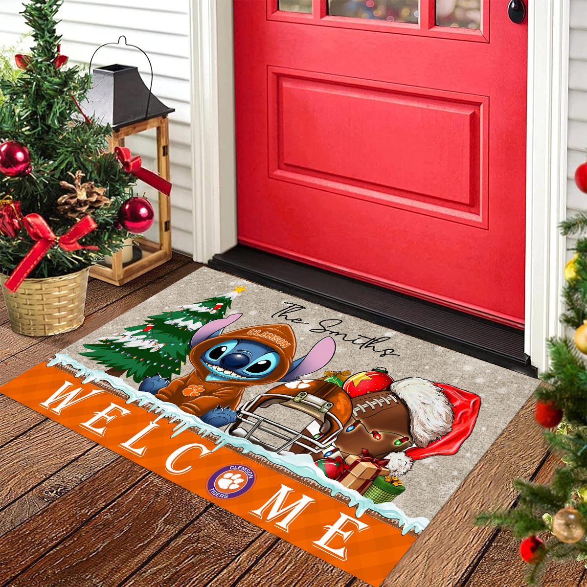 Clemson Tigers Cute Stitch Christmas Doormat - Famjoys Clemson Tigers Cute Stitch Christmas Doormat - Famjoys