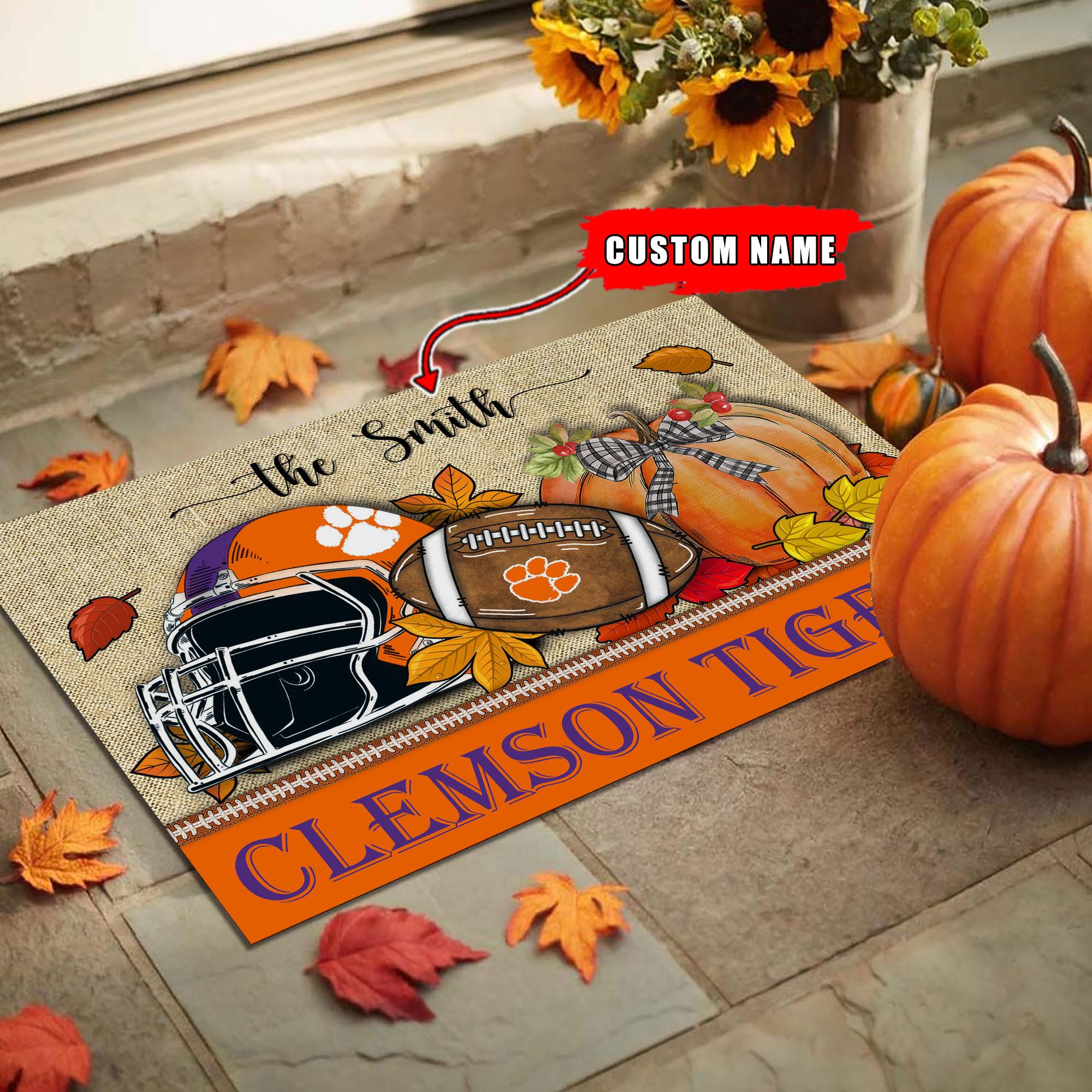 Clemson Tigers Fall Football Doormat - Famjoys Clemson Tigers Fall Football Doormat - Famjoys