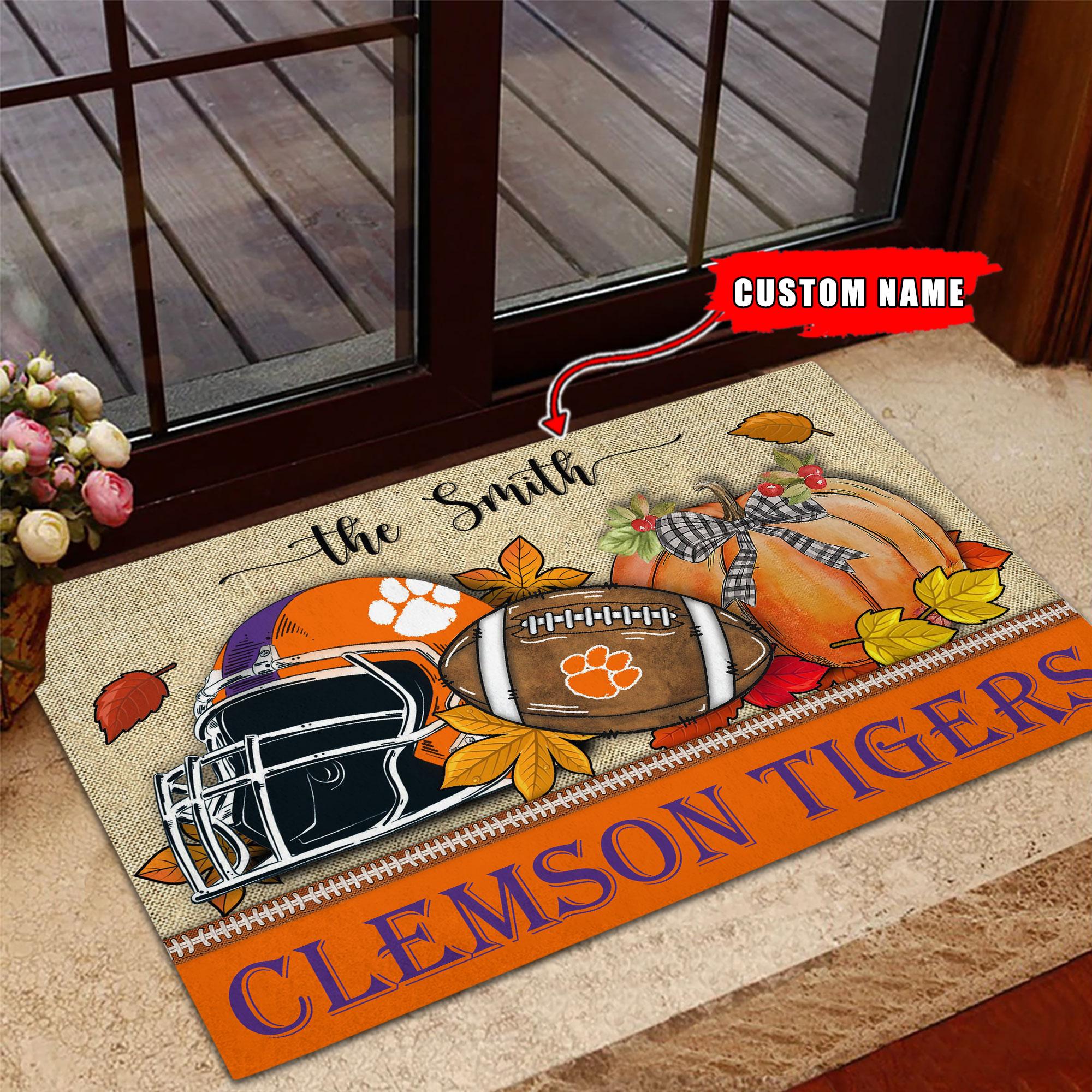 Clemson Tigers Fall Football Doormat - Famjoys Clemson Tigers Fall Football Doormat - Famjoys