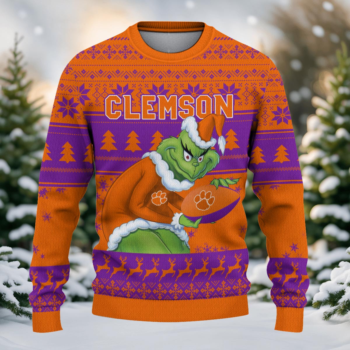 Clemson Tigers Grinch Ugly Christmas Sweater - Famjoys Clemson Tigers Grinch Ugly Christmas Sweater - Famjoys