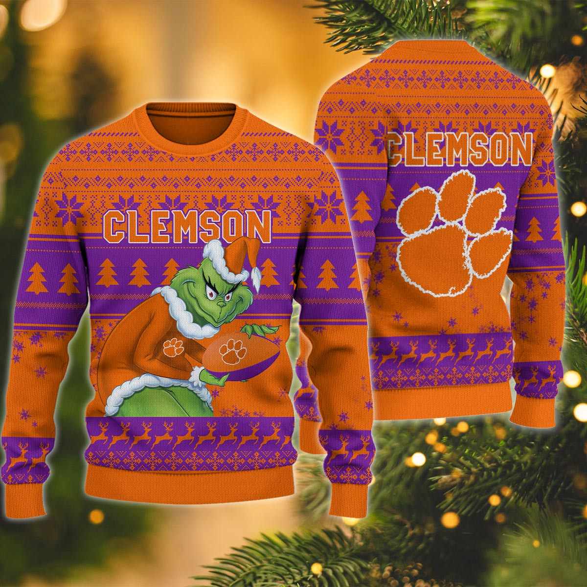 Clemson Tigers Grinch Ugly Christmas Sweater - Famjoys Clemson Tigers Grinch Ugly Christmas Sweater - Famjoys