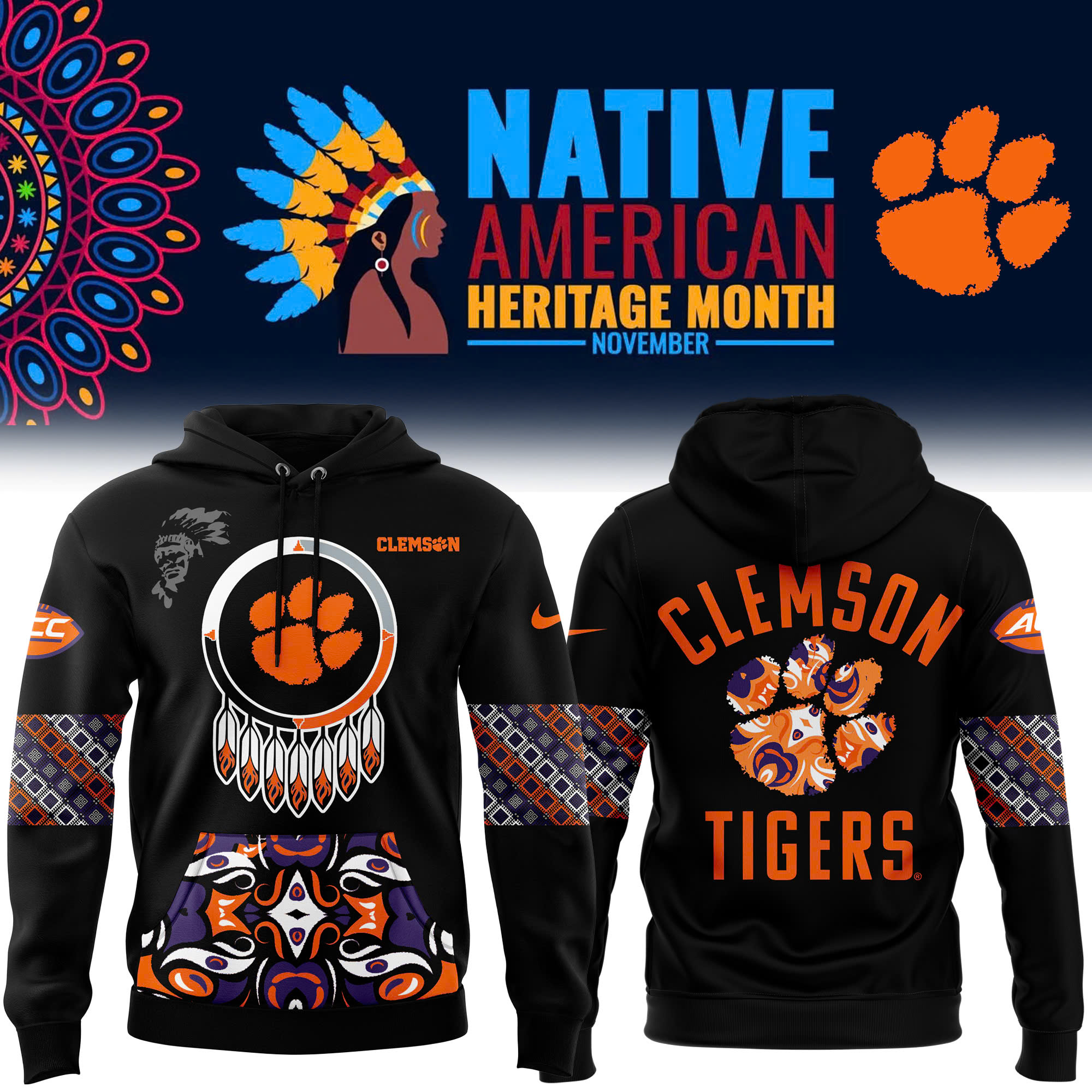 Clemson Tigers Native American Heritage Month Premium Pullover Hoodie - Famjoys Clemson Tigers Native American Heritage Month Premium Pullover Hoodie - Famjoys