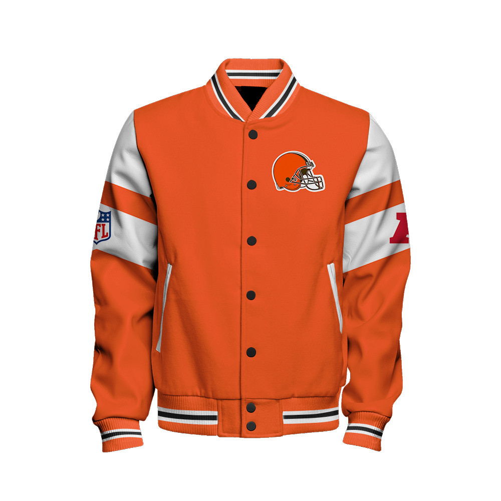 Cleveland Browns American Football Conference Unisex Varsity Jacket V11 - Famjoys Cleveland Browns American Football Conference Unisex Varsity Jacket V11 - Famjoys