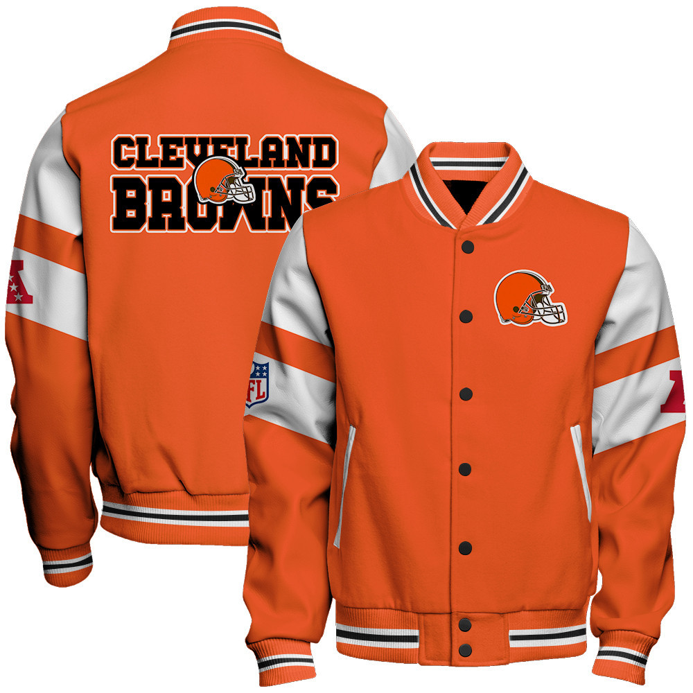 Cleveland Browns American Football Conference Unisex Varsity Jacket V11 - Famjoys Cleveland Browns American Football Conference Unisex Varsity Jacket V11 - Famjoys