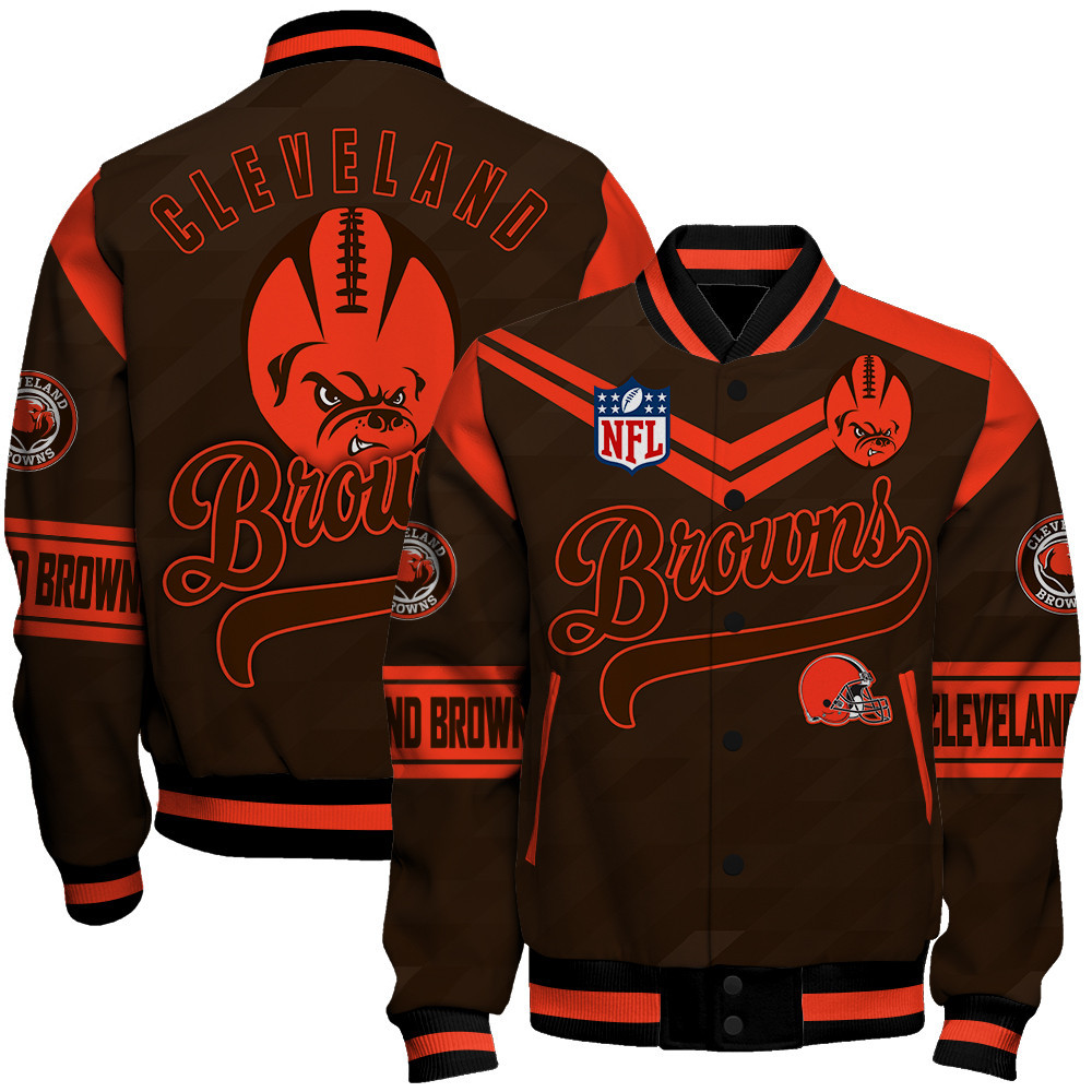 Cleveland Browns American Football League Pattern Varsity Jacket SH1 V2 - Famjoys Cleveland Browns American Football League Pattern Varsity Jacket SH1 V2 - Famjoys