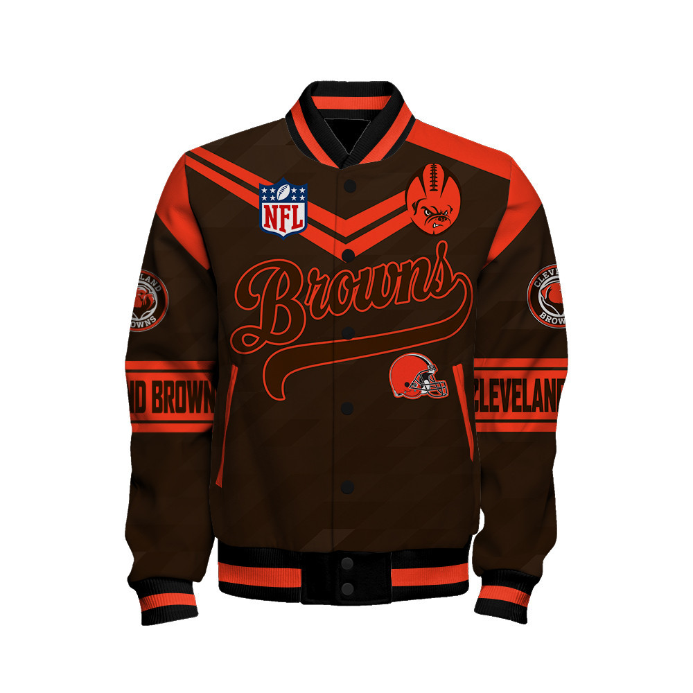 Cleveland Browns American Football League Pattern Varsity Jacket SH1 V2 - Famjoys Cleveland Browns American Football League Pattern Varsity Jacket SH1 V2 - Famjoys