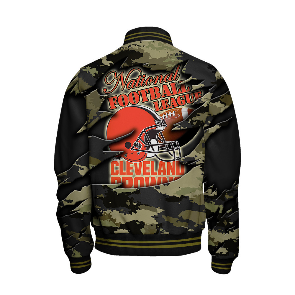 Cleveland Browns Black Camo Pattern National Football League Varsity Jacket - Famjoys Cleveland Browns Black Camo Pattern National Football League Varsity Jacket - Famjoys