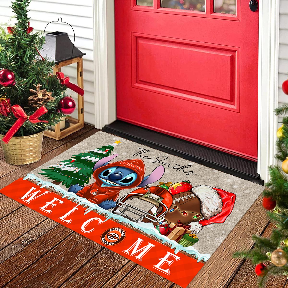 Cleveland Browns Cute Stitch Christmas Doormat - Famjoys Cleveland Browns Cute Stitch Christmas Doormat - Famjoys