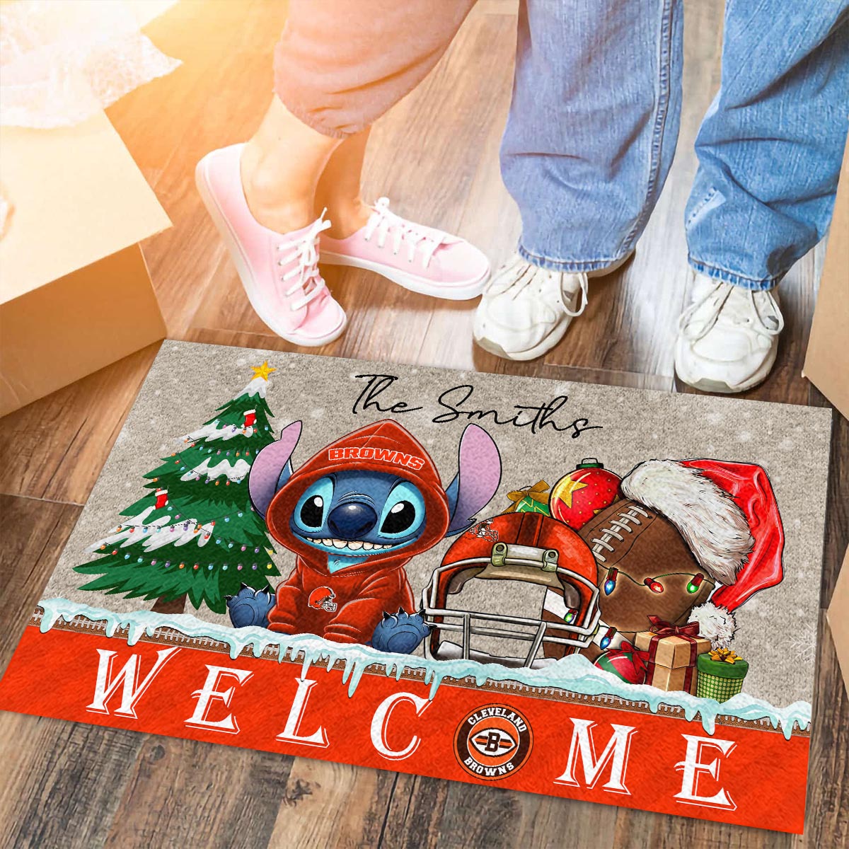 Cleveland Browns Cute Stitch Christmas Doormat - Famjoys Cleveland Browns Cute Stitch Christmas Doormat - Famjoys