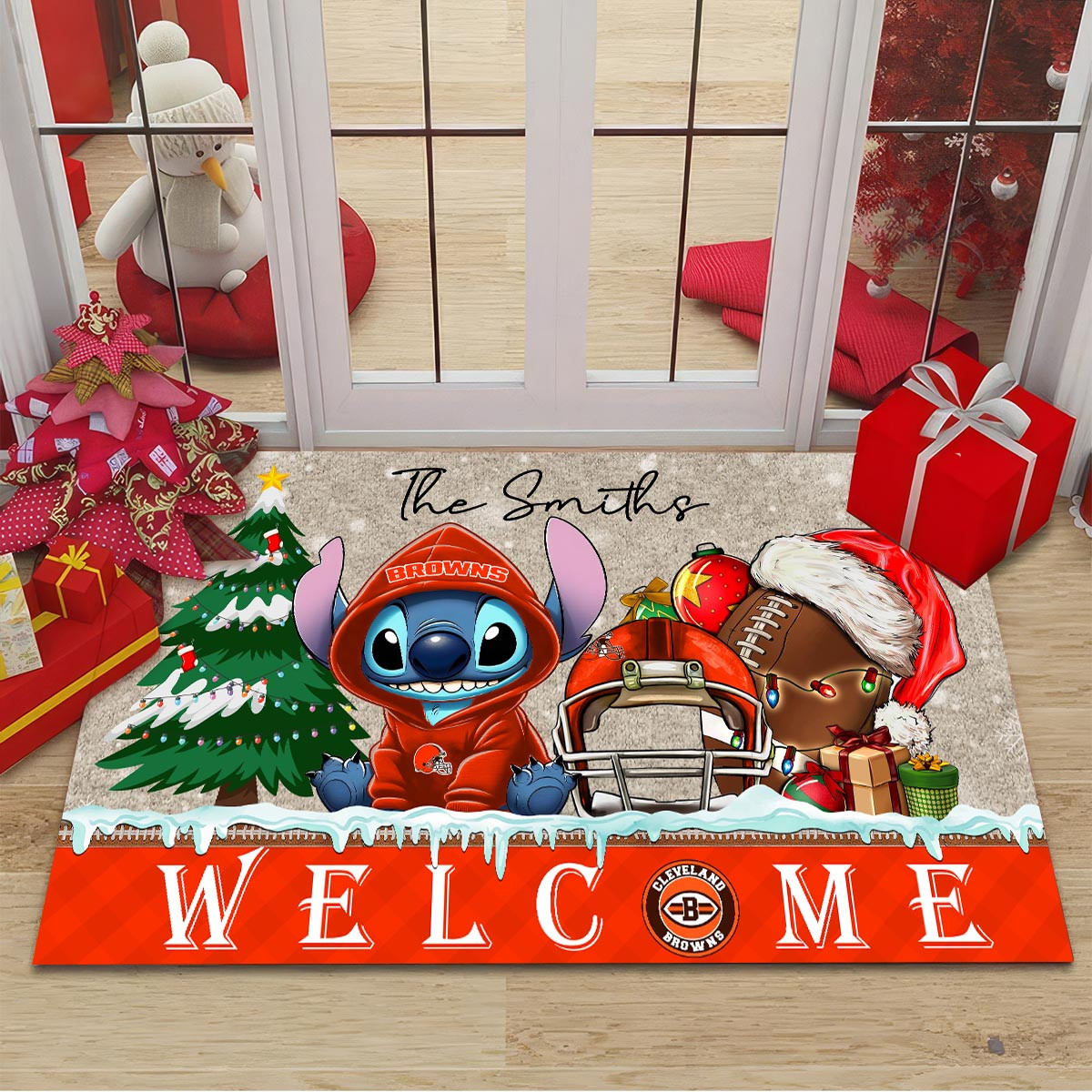 Cleveland Browns Cute Stitch Christmas Doormat - Famjoys Cleveland Browns Cute Stitch Christmas Doormat - Famjoys