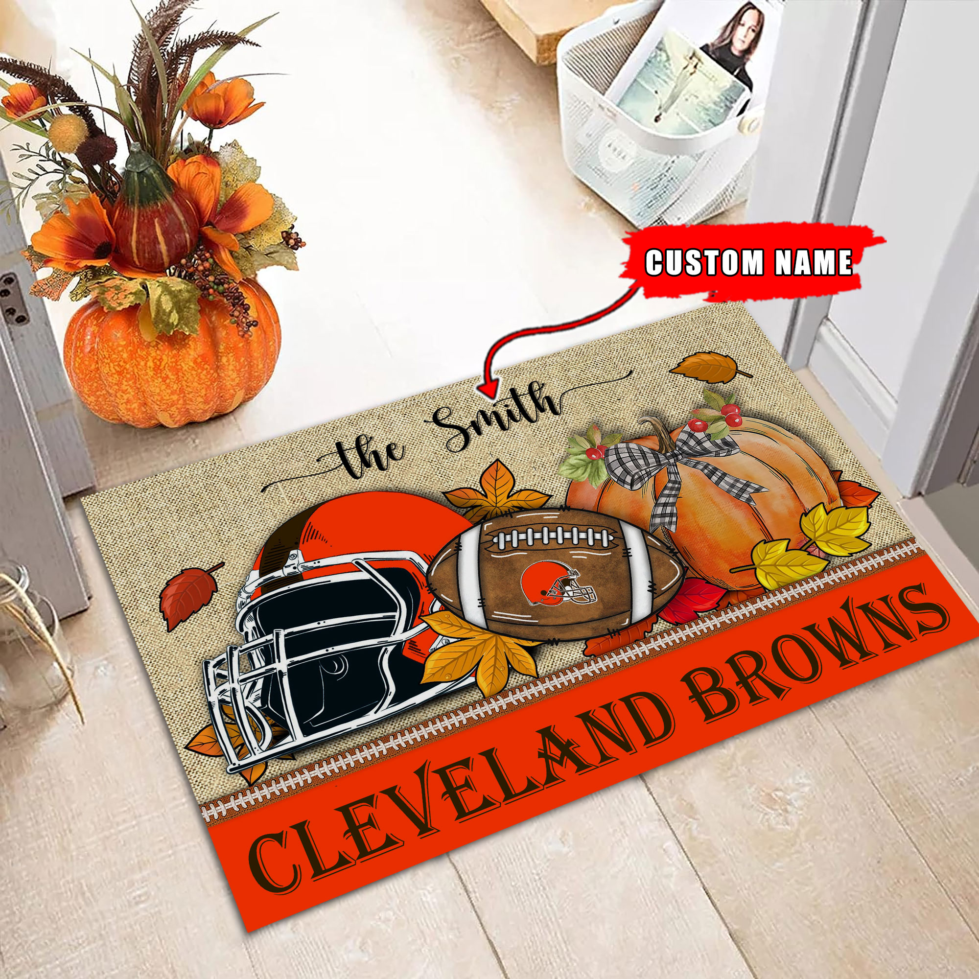 Cleveland Browns Fall Football Doormat - Famjoys Cleveland Browns Fall Football Doormat - Famjoys
