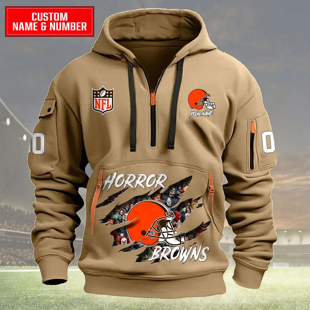 Cleveland Browns Halloween Horror Collection Personalize Quarter Zip Hoodie AZCAQZH000020 - Famjoys Cleveland Browns Halloween Horror Collection Personalize Quarter Zip Hoodie AZCAQZH000020 - Famjoys