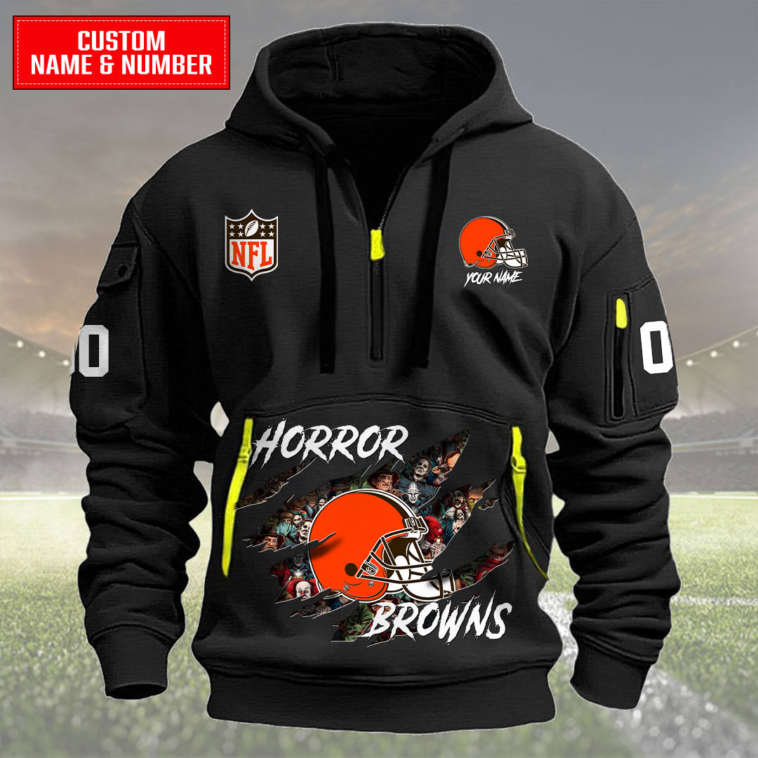 Cleveland Browns Halloween Horror Collection Personalize Quarter Zip Hoodie AZCAQZH000020 - Famjoys Cleveland Browns Halloween Horror Collection Personalize Quarter Zip Hoodie AZCAQZH000020 - Famjoys