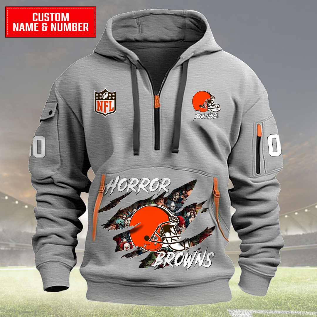 Cleveland Browns Halloween Horror Collection Personalize Quarter Zip Hoodie AZCAQZH000020 - Famjoys Cleveland Browns Halloween Horror Collection Personalize Quarter Zip Hoodie AZCAQZH000020 - Famjoys