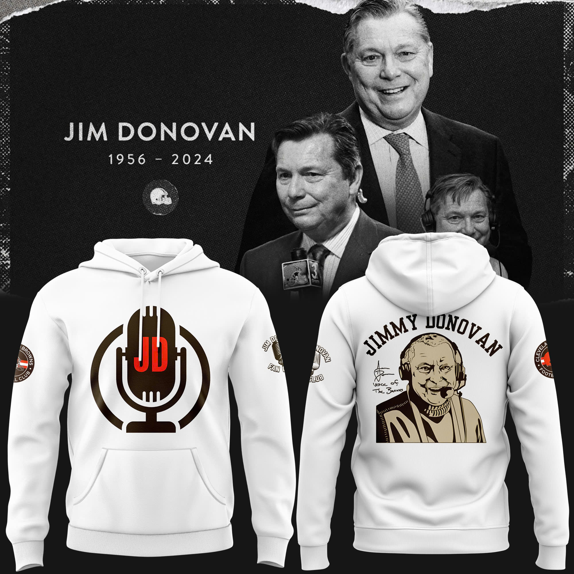 Cleveland Browns Jim Donovan Voice Special Honoring Hoodie - Famjoys Cleveland Browns Jim Donovan Voice Special Honoring Hoodie - Famjoys