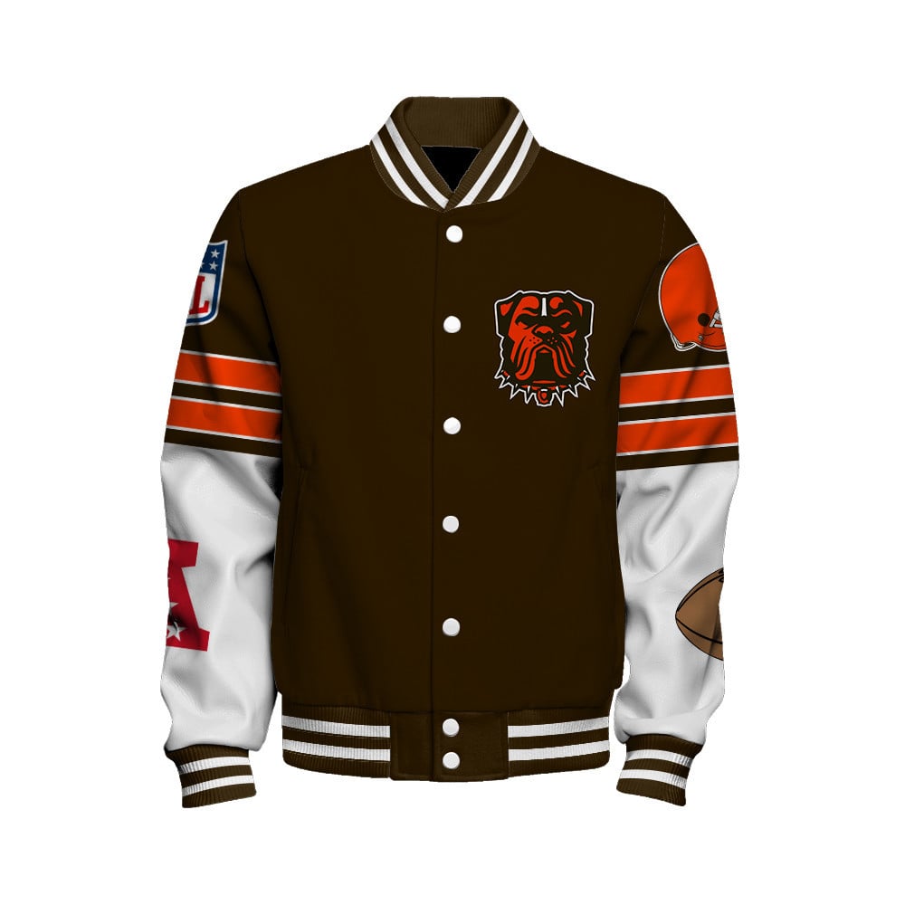 Cleveland Browns National Football League Feel The Power Unisex Varsity Jacket - Famjoys Cleveland Browns National Football League Feel The Power Unisex Varsity Jacket - Famjoys