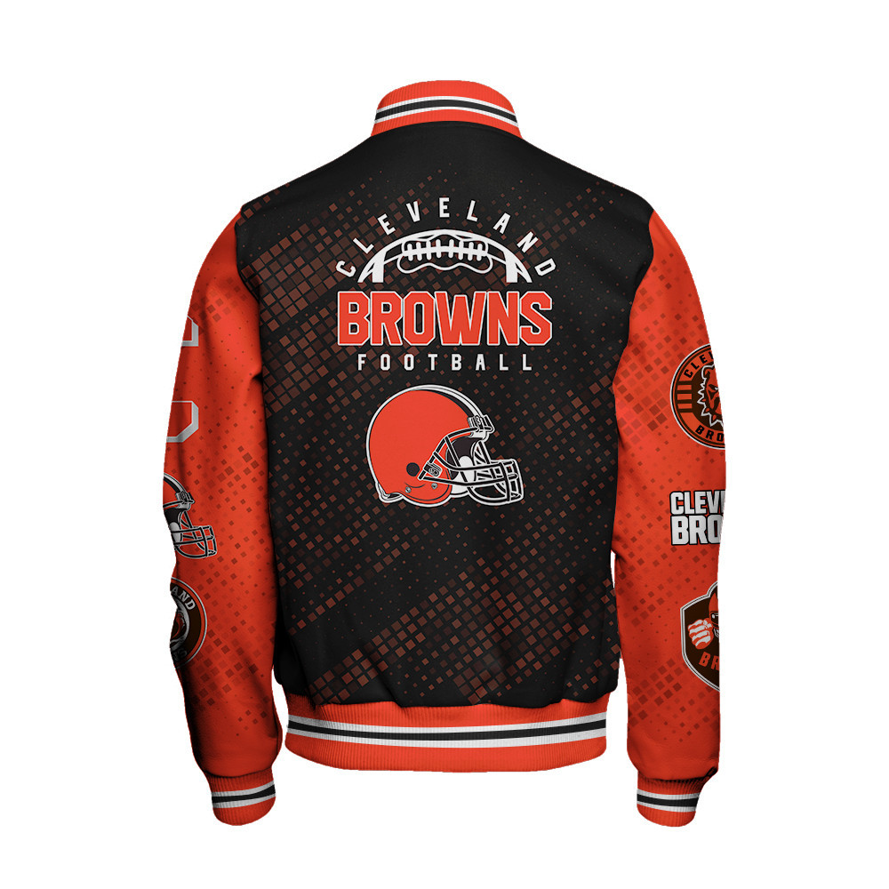 Cleveland Browns National Football League Pattern Varsity Jacket V13 - Famjoys Cleveland Browns National Football League Pattern Varsity Jacket V13 - Famjoys