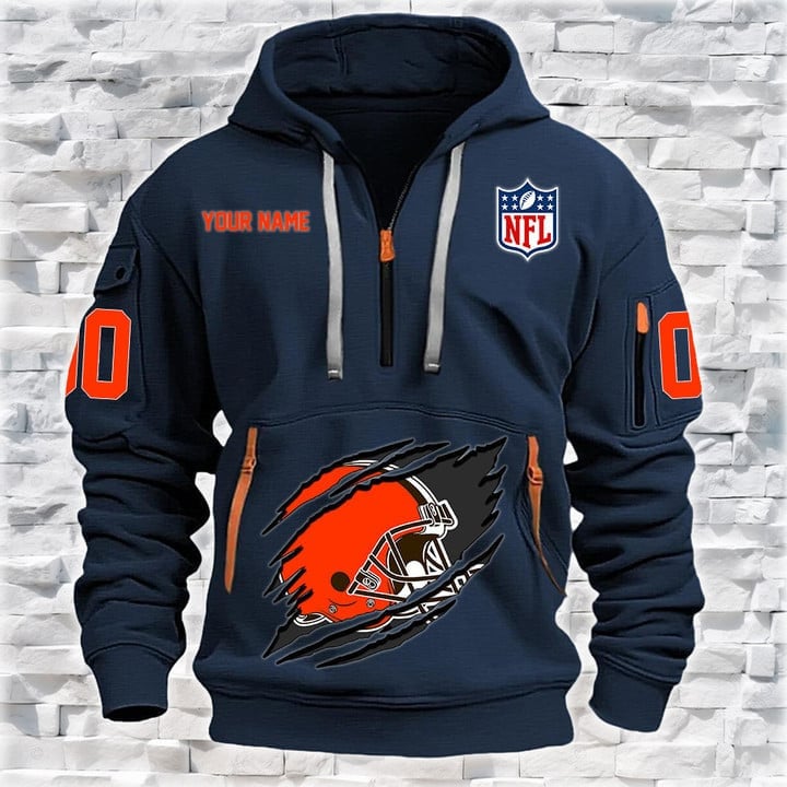 Cleveland Browns New Personalized Quarter Zip Hoodie AZBTQZH000082 - Famjoys Cleveland Browns New Personalized Quarter Zip Hoodie AZBTQZH000082 - Famjoys