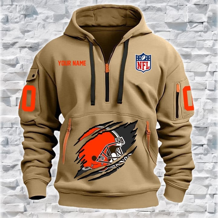 Cleveland Browns New Personalized Quarter Zip Hoodie AZBTQZH000082 - Famjoys Cleveland Browns New Personalized Quarter Zip Hoodie AZBTQZH000082 - Famjoys