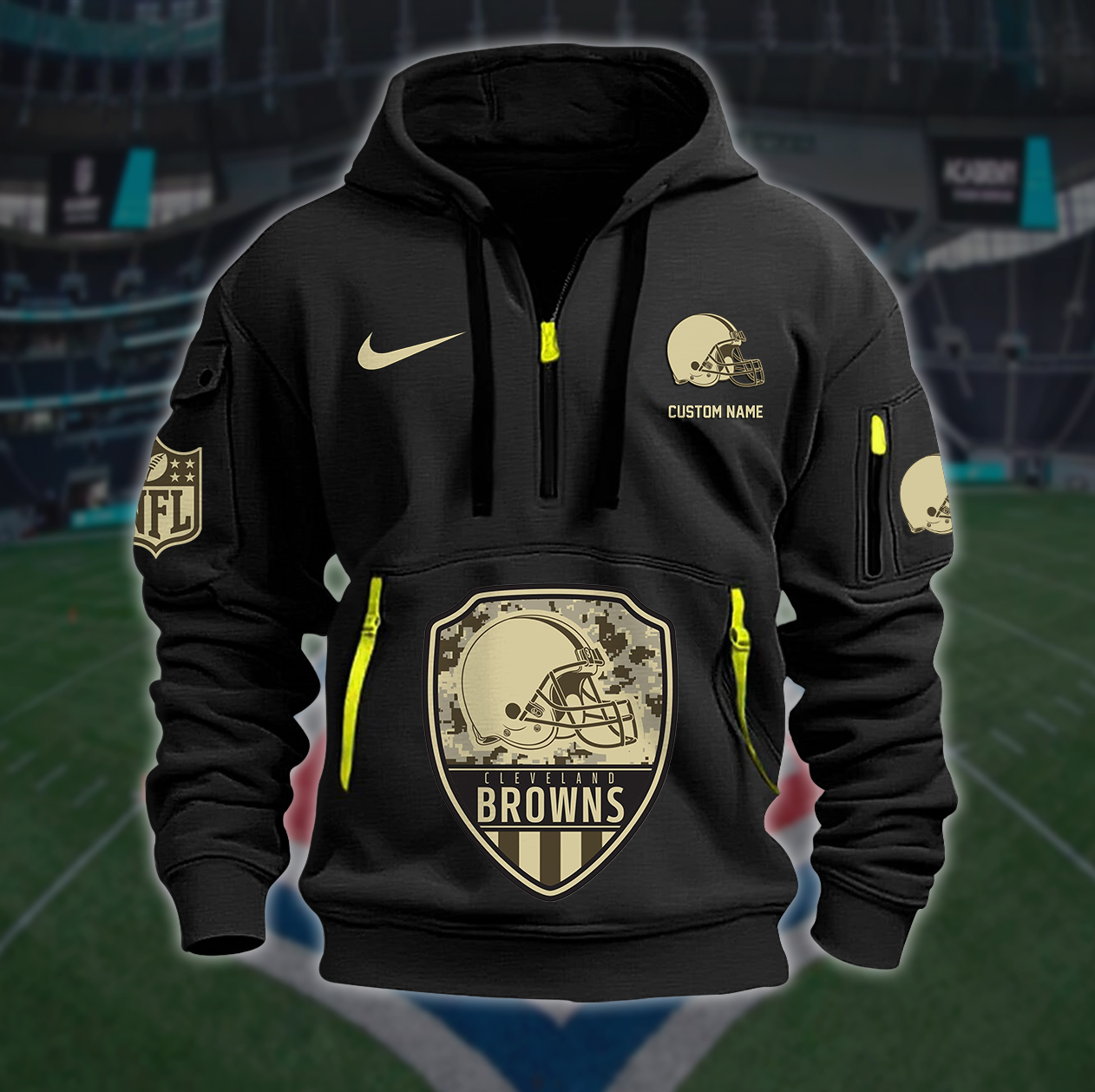 Cleveland Browns New Personalized Quarter Zip Hoodie AZBTQZH000180 - Famjoys Cleveland Browns New Personalized Quarter Zip Hoodie AZBTQZH000180 - Famjoys
