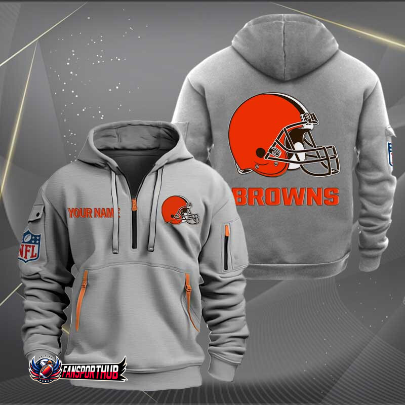 Cleveland Browns New Personalized Quarter Zip Hoodie AZBTQZH000239 - Famjoys Cleveland Browns New Personalized Quarter Zip Hoodie AZBTQZH000239 - Famjoys