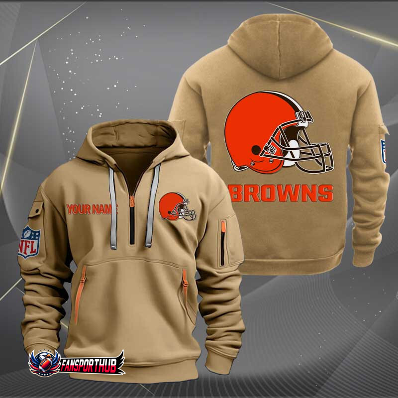 Cleveland Browns New Personalized Quarter Zip Hoodie AZBTQZH000239 - Famjoys Cleveland Browns New Personalized Quarter Zip Hoodie AZBTQZH000239 - Famjoys