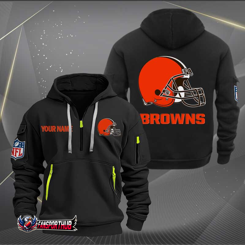 Cleveland Browns New Personalized Quarter Zip Hoodie AZBTQZH000239 - Famjoys Cleveland Browns New Personalized Quarter Zip Hoodie AZBTQZH000239 - Famjoys