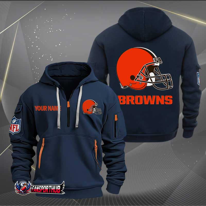 Cleveland Browns New Personalized Quarter Zip Hoodie AZBTQZH000239 - Famjoys Cleveland Browns New Personalized Quarter Zip Hoodie AZBTQZH000239 - Famjoys