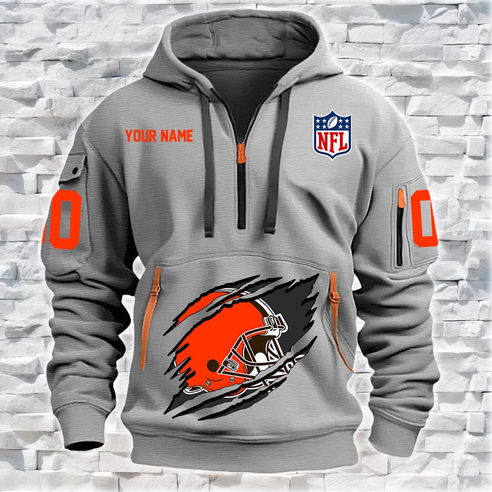 Cleveland Browns New Personalized Quarter Zip Hoodie NA005 - Famjoys Cleveland Browns New Personalized Quarter Zip Hoodie NA005 - Famjoys