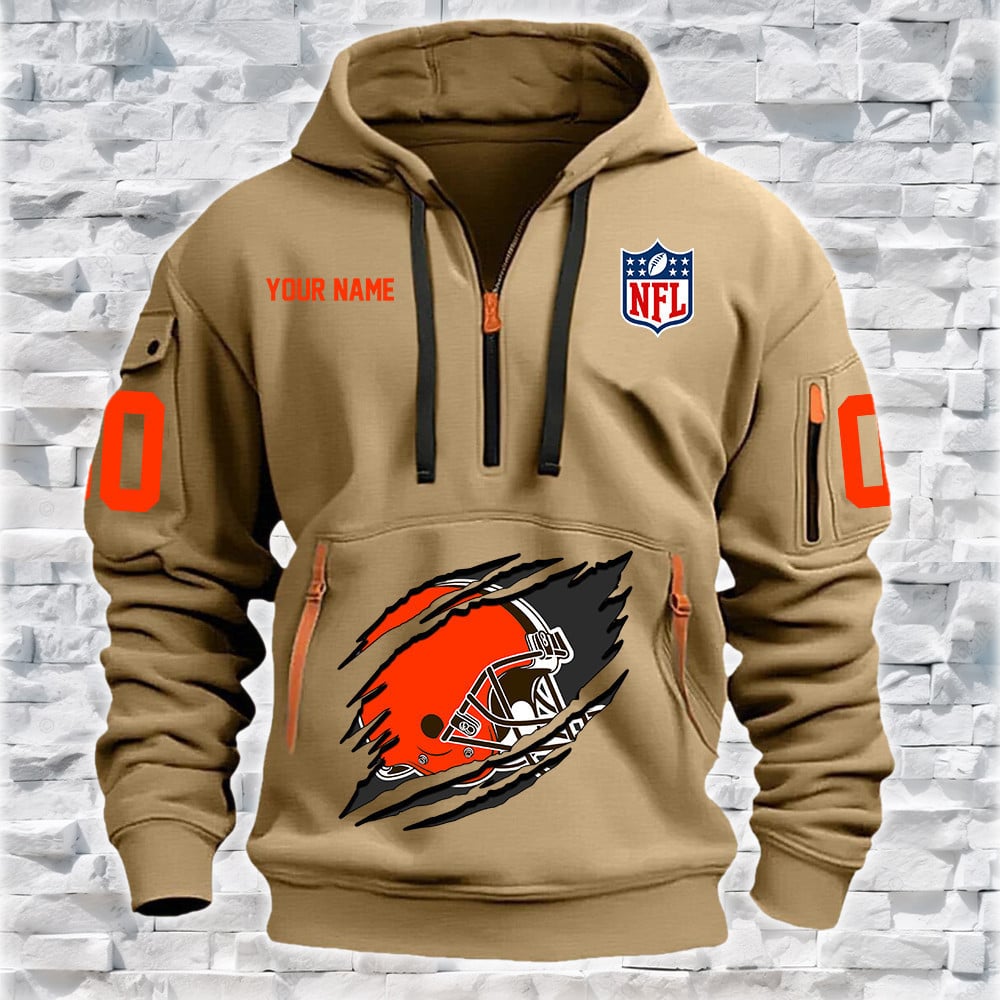 Cleveland Browns New Personalized Quarter Zip Hoodie NA005 - Famjoys Cleveland Browns New Personalized Quarter Zip Hoodie NA005 - Famjoys