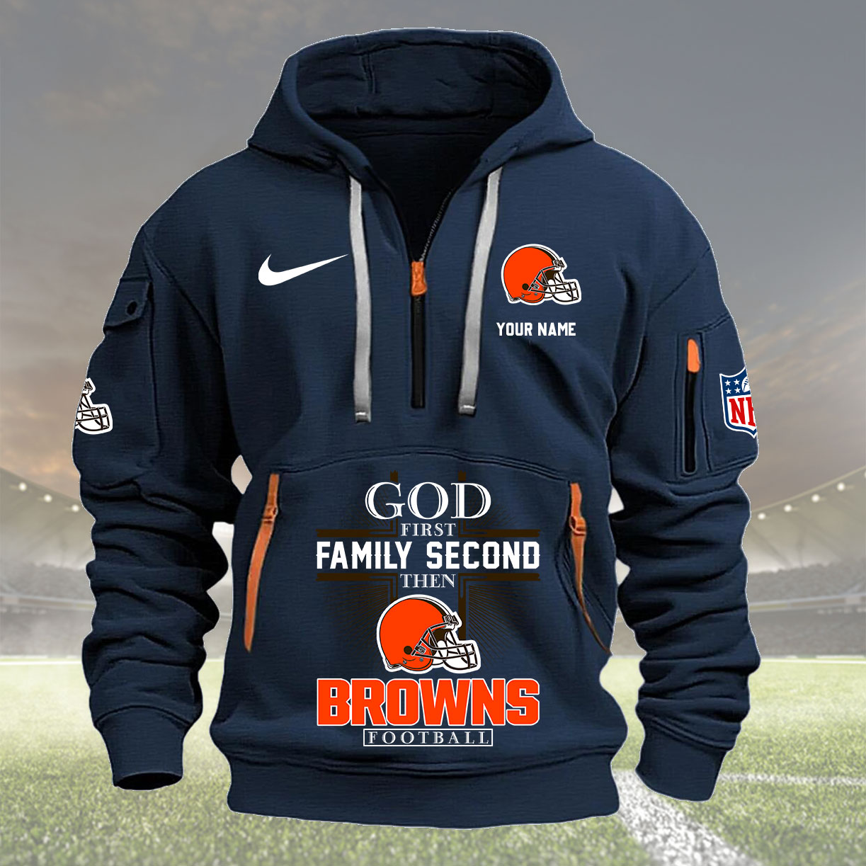 Cleveland Browns Personalized Quarter Zip Hoodie New Collection AZBTQZH000248 - Famjoys Cleveland Browns Personalized Quarter Zip Hoodie New Collection AZBTQZH000248 - Famjoys