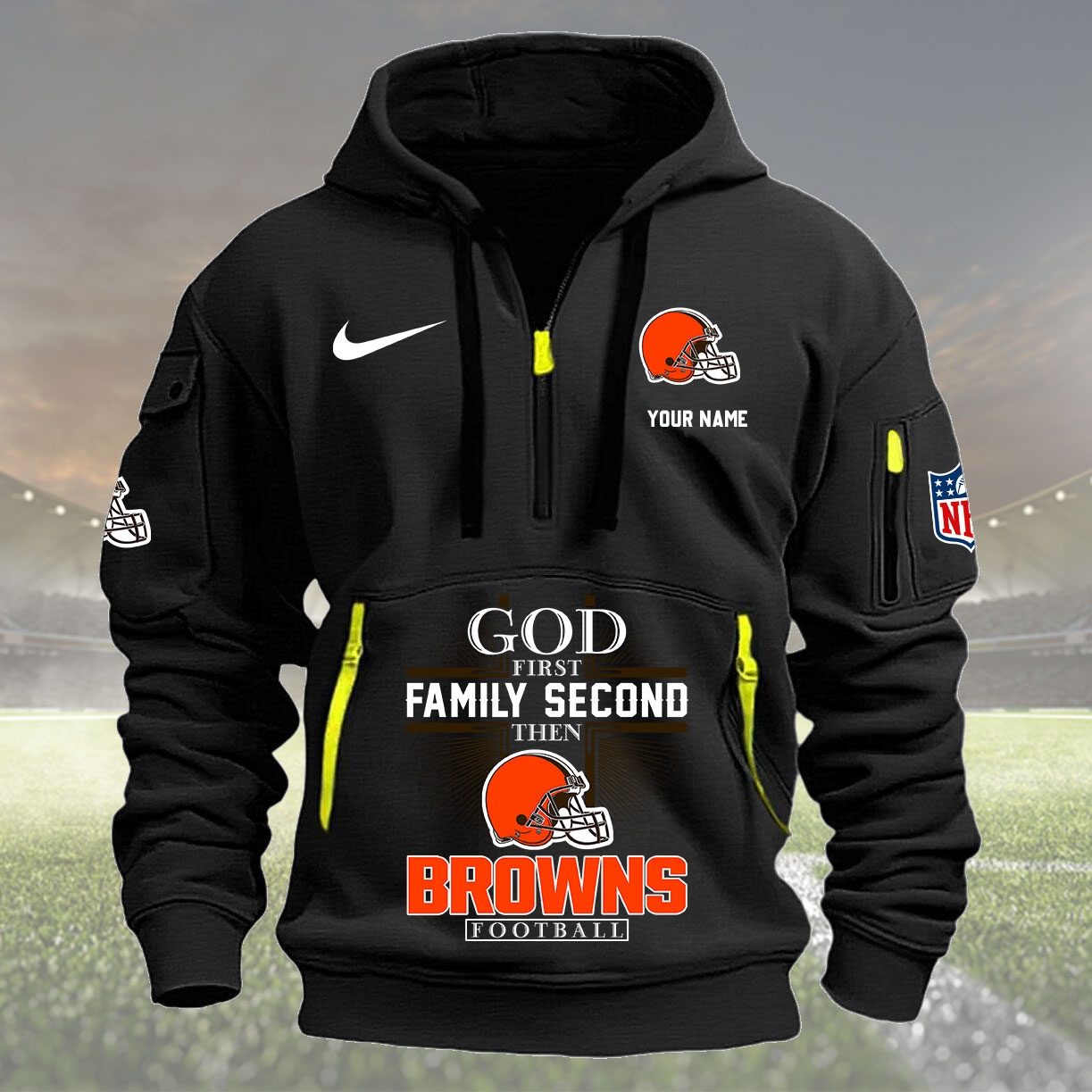 Cleveland Browns Personalized Quarter Zip Hoodie New Collection AZBTQZH000248 - Famjoys Cleveland Browns Personalized Quarter Zip Hoodie New Collection AZBTQZH000248 - Famjoys