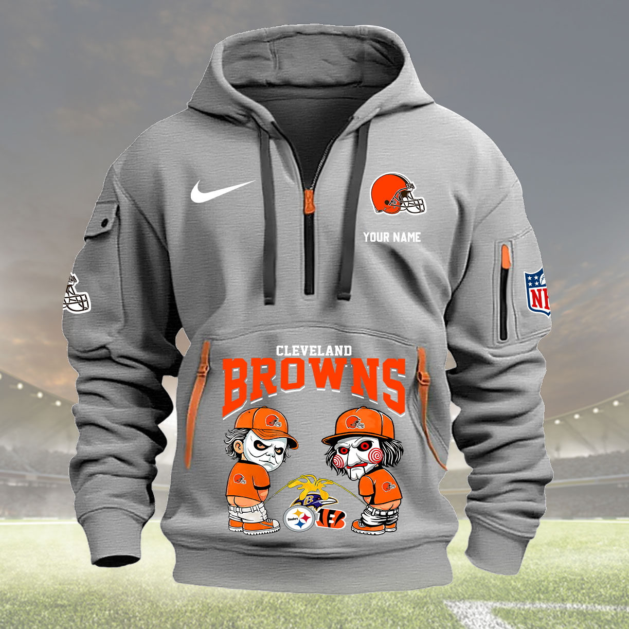 Cleveland Browns Personalized Quarter Zip Hoodie New Collection AZBTQZH000282 - Famjoys Cleveland Browns Personalized Quarter Zip Hoodie New Collection AZBTQZH000282 - Famjoys