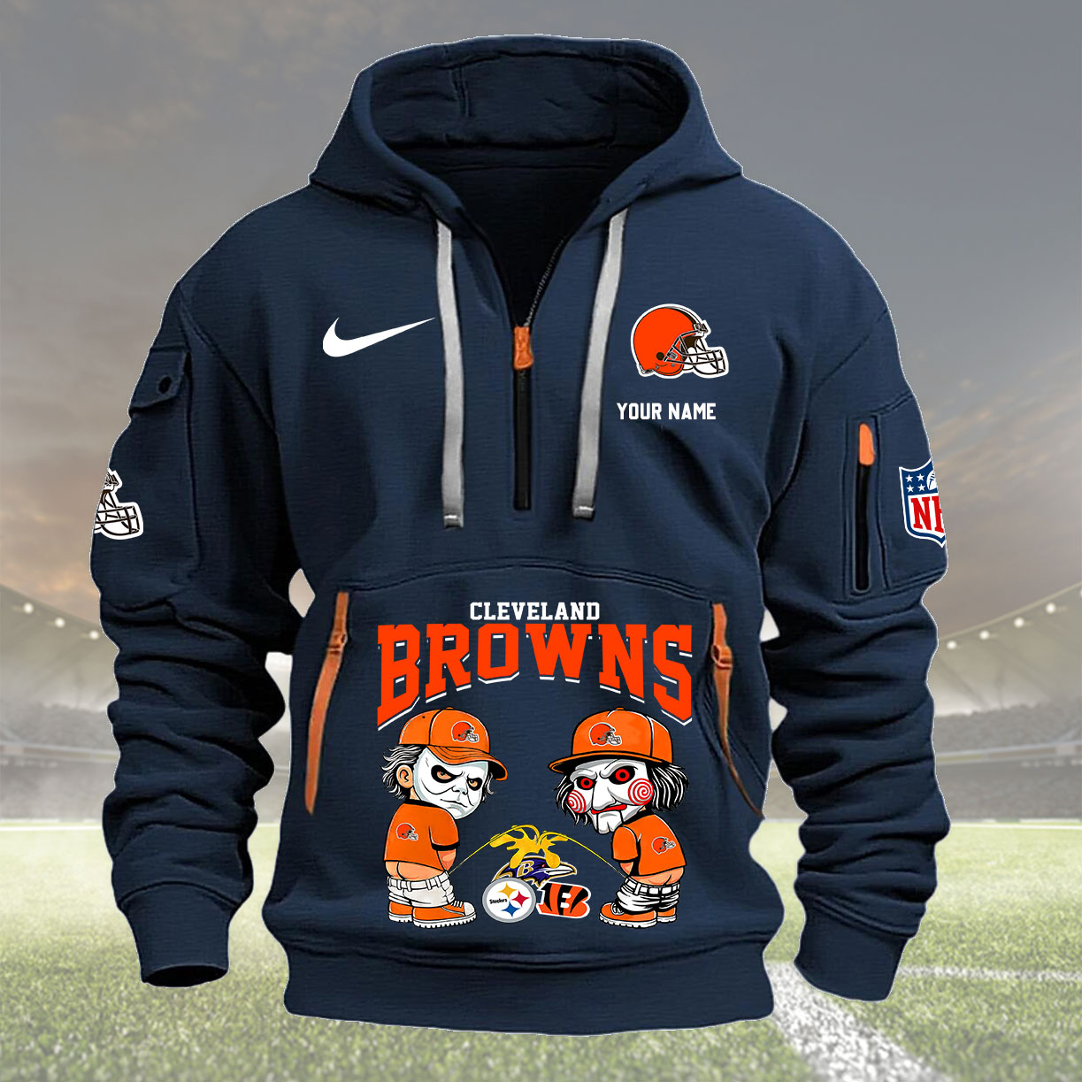 Cleveland Browns Personalized Quarter Zip Hoodie New Collection AZBTQZH000282 - Famjoys Cleveland Browns Personalized Quarter Zip Hoodie New Collection AZBTQZH000282 - Famjoys