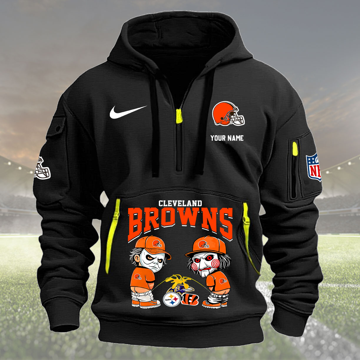 Cleveland Browns Personalized Quarter Zip Hoodie New Collection AZBTQZH000282 - Famjoys Cleveland Browns Personalized Quarter Zip Hoodie New Collection AZBTQZH000282 - Famjoys