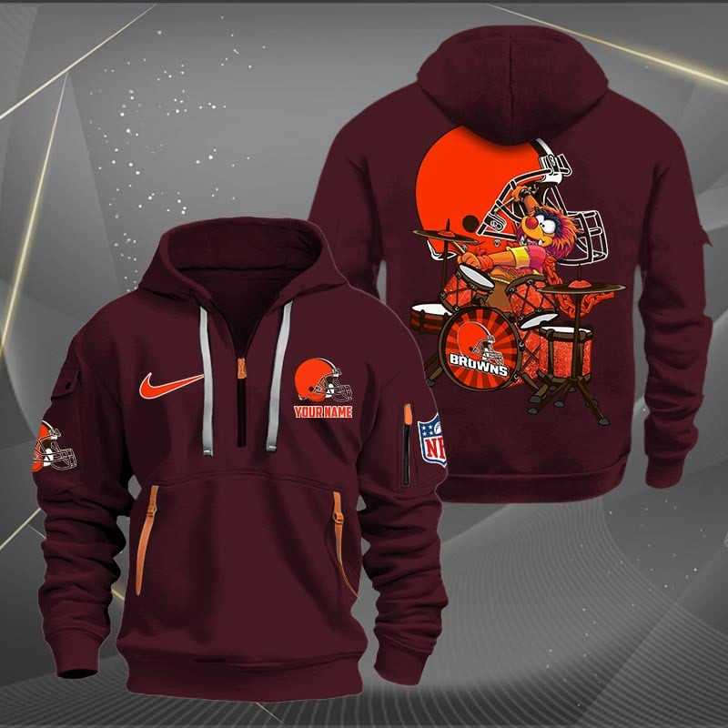 Cleveland Browns Premium Personalized Quarter Zip Hoodie AZBTCQZH000008 - Famjoys Cleveland Browns Premium Personalized Quarter Zip Hoodie AZBTCQZH000008 - Famjoys