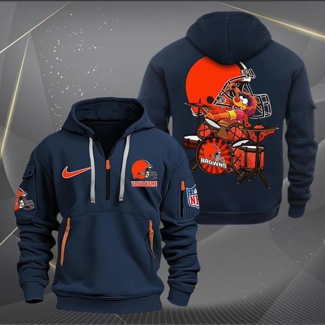 Cleveland Browns Premium Personalized Quarter Zip Hoodie AZBTCQZH000008 - Famjoys Cleveland Browns Premium Personalized Quarter Zip Hoodie AZBTCQZH000008 - Famjoys