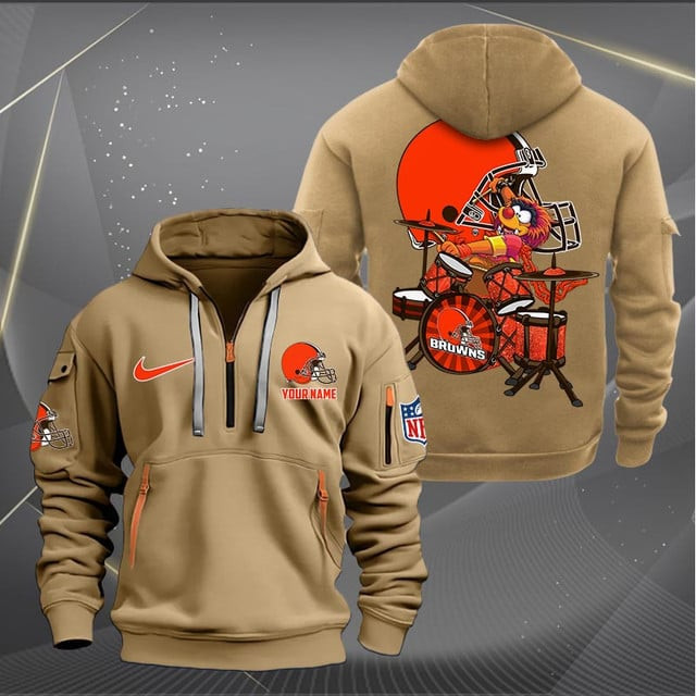 Cleveland Browns Premium Personalized Quarter Zip Hoodie AZBTCQZH000008 - Famjoys Cleveland Browns Premium Personalized Quarter Zip Hoodie AZBTCQZH000008 - Famjoys