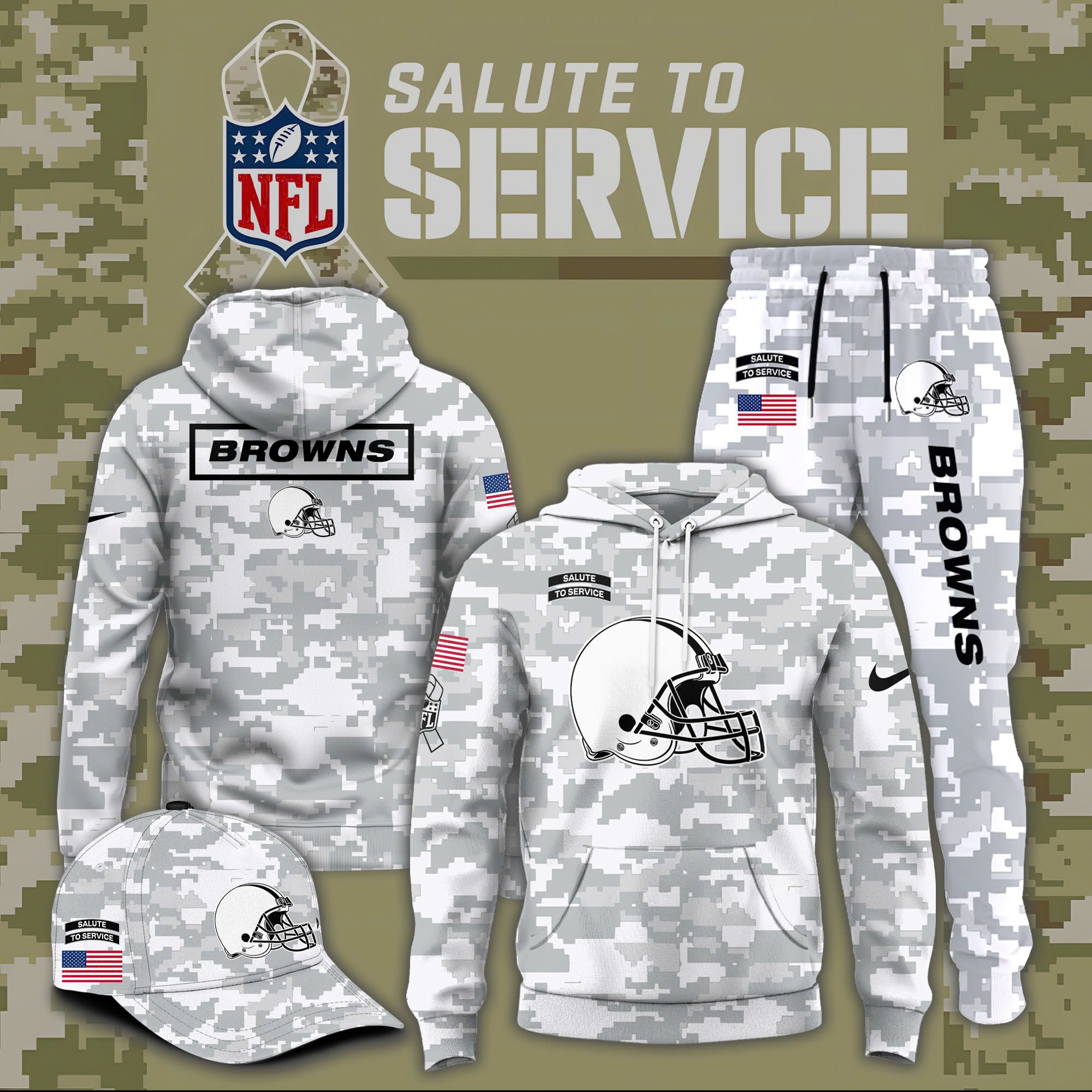 Cleveland Browns Salute to Service Club Fleece Pullover Arctic Camo Hoodie - Famjoys Cleveland Browns Salute to Service Club Fleece Pullover Arctic Camo Hoodie - Famjoys